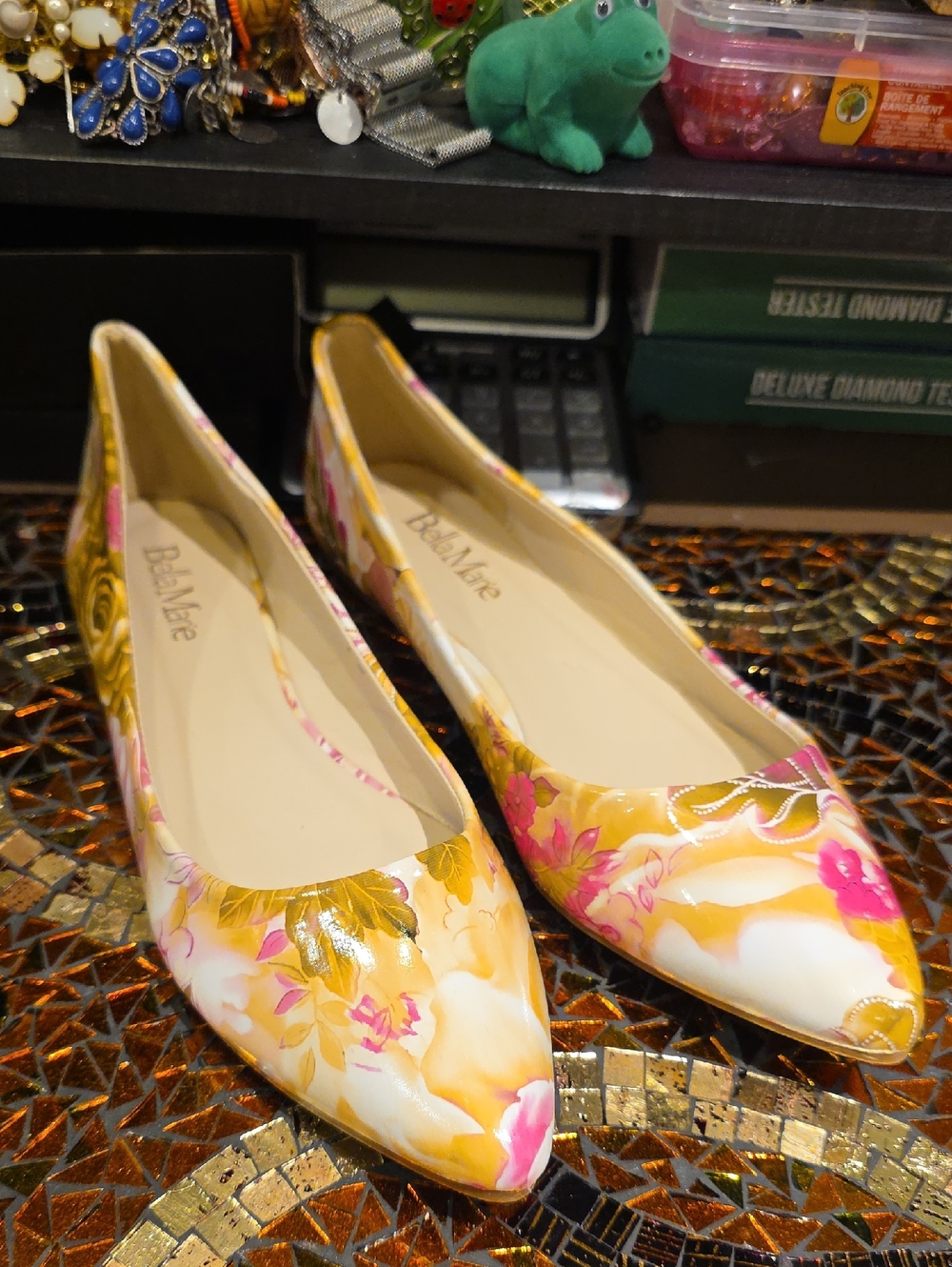 Bella Marie Floral Pointed Toe Flats - Yellow & Pink